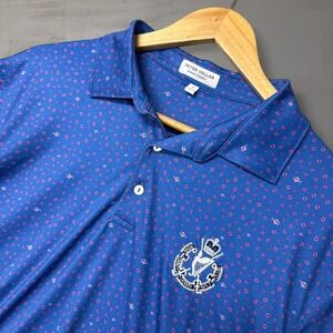 Peter Millar Summer Comfort Nautical Fish Golf Polo Stretchy Blue Shirt Large